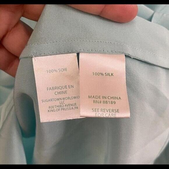 Lilly Pulitzer 100% Silk Elsa Blouse Shorely Blue V Neck Long Sleeve Size Large - Picture 3 of 3